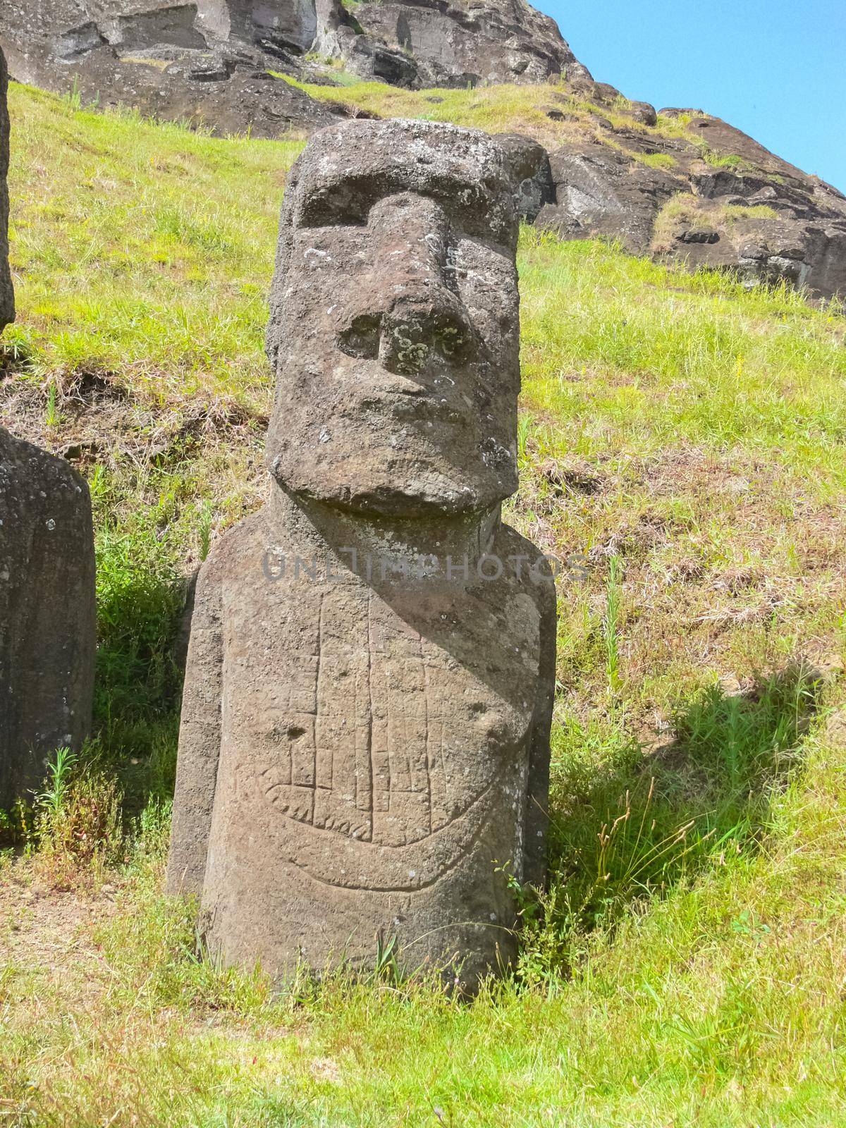 Statues of the gods of Easter Island. Ancient statues of ancient civilization on Easter Island.