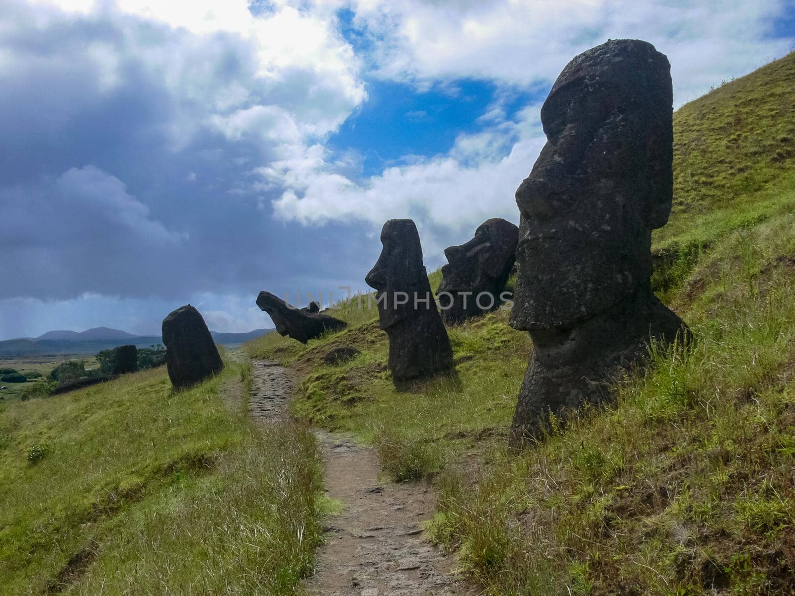 Statues of the gods of Easter Island. Ancient statues of ancient civilization on Easter Island.