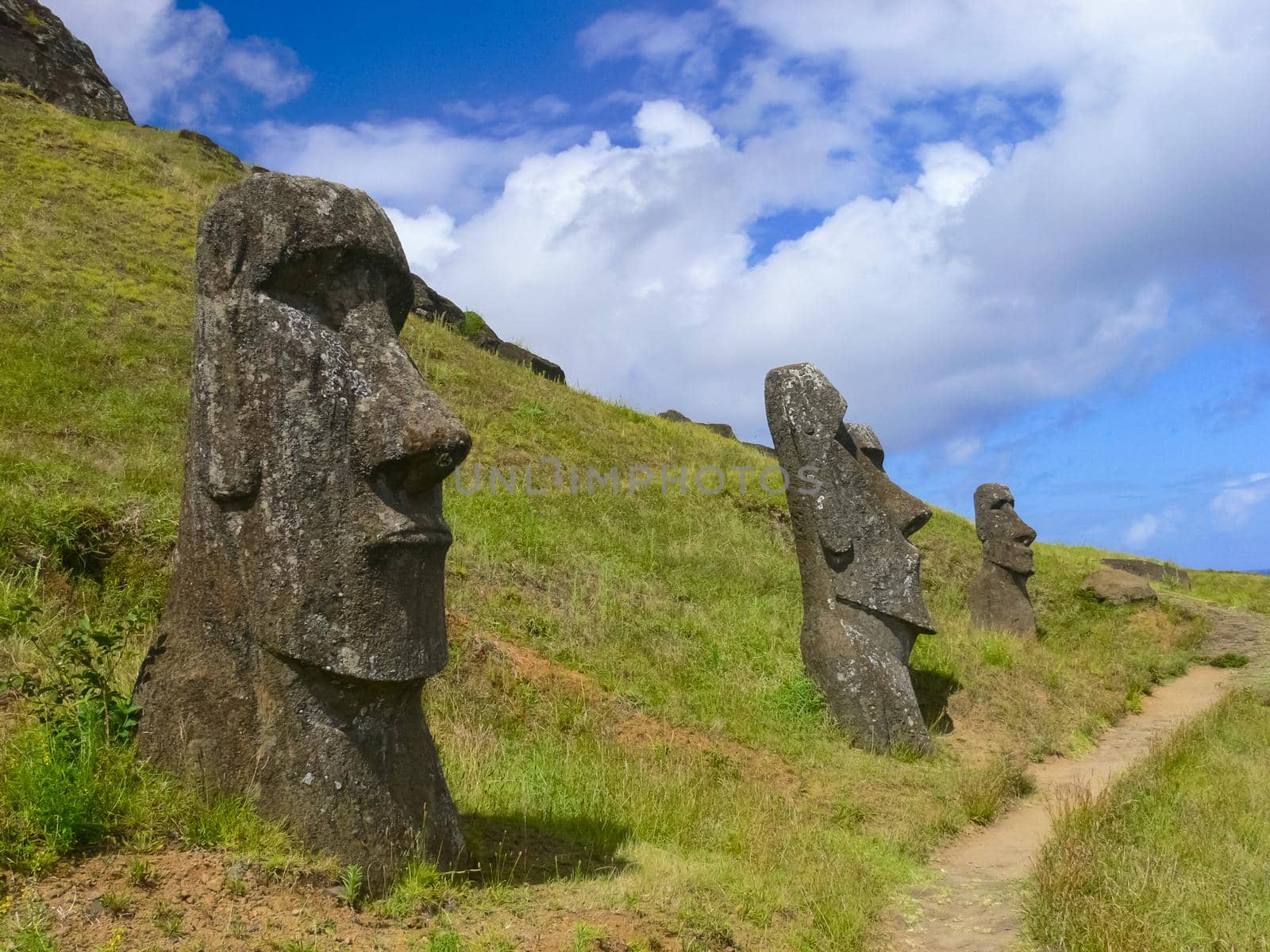 Statues of the gods of Easter Island. Ancient statues of ancient civilization on Easter Island.