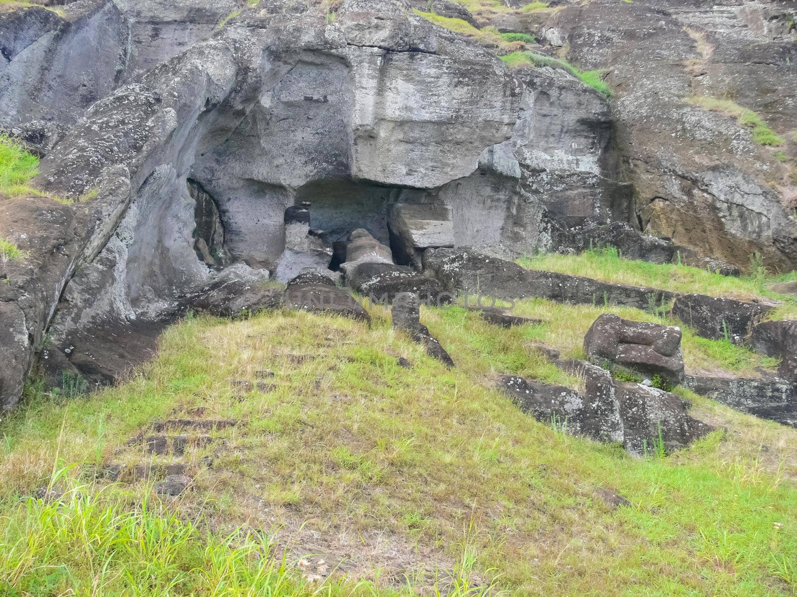 Statues of the gods of Easter Island. Ancient statues of ancient civilization on Easter Island.