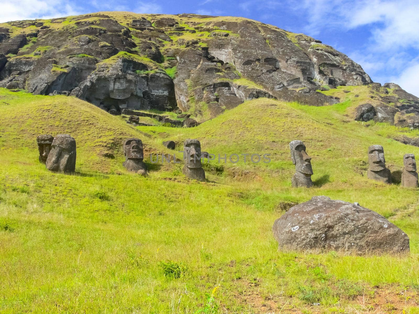 Statues of the gods of Easter Island. Ancient statues of ancient civilization on Easter Island.