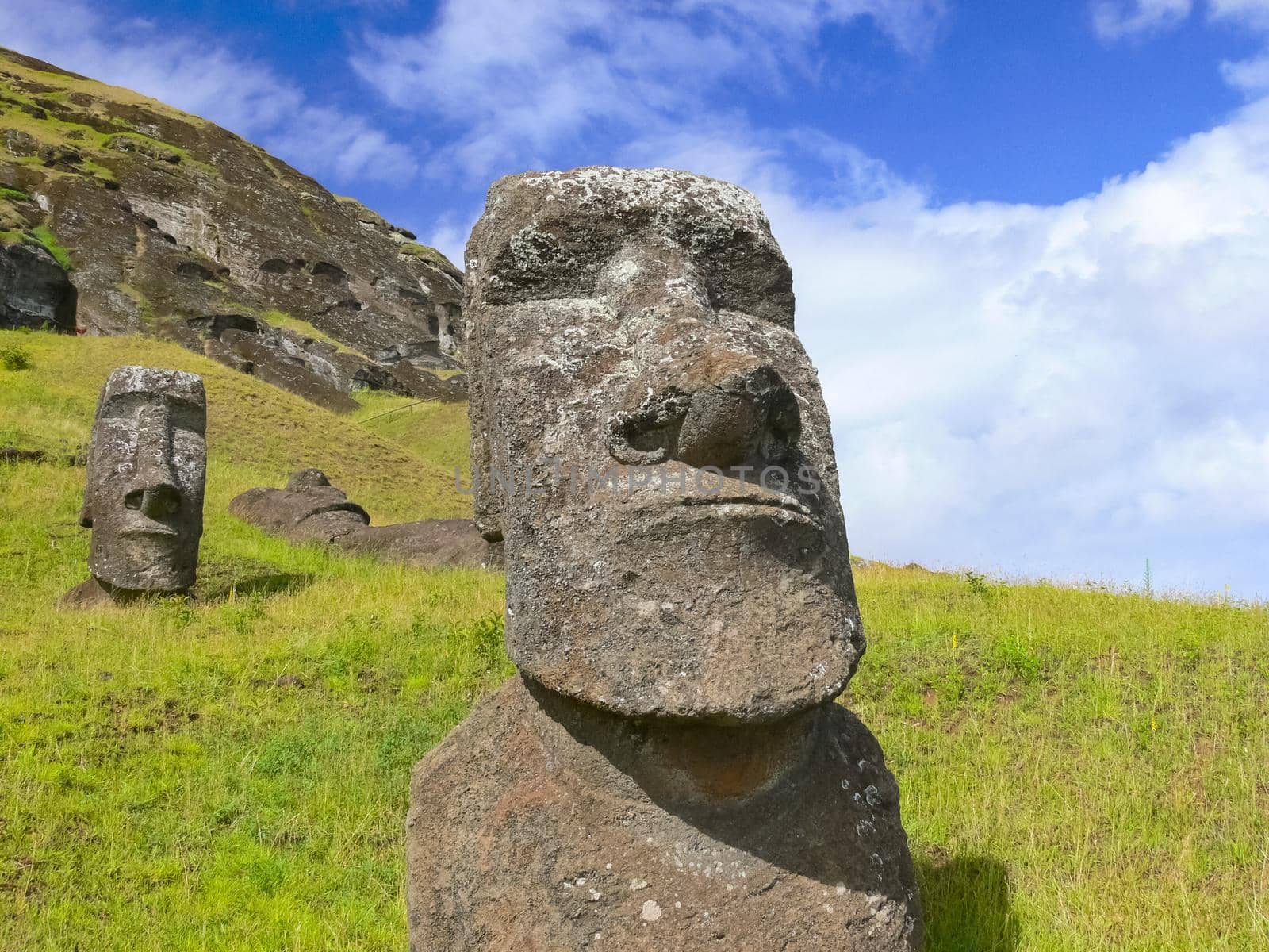 Statues of the gods of Easter Island. Ancient statues of ancient civilization on Easter Island.