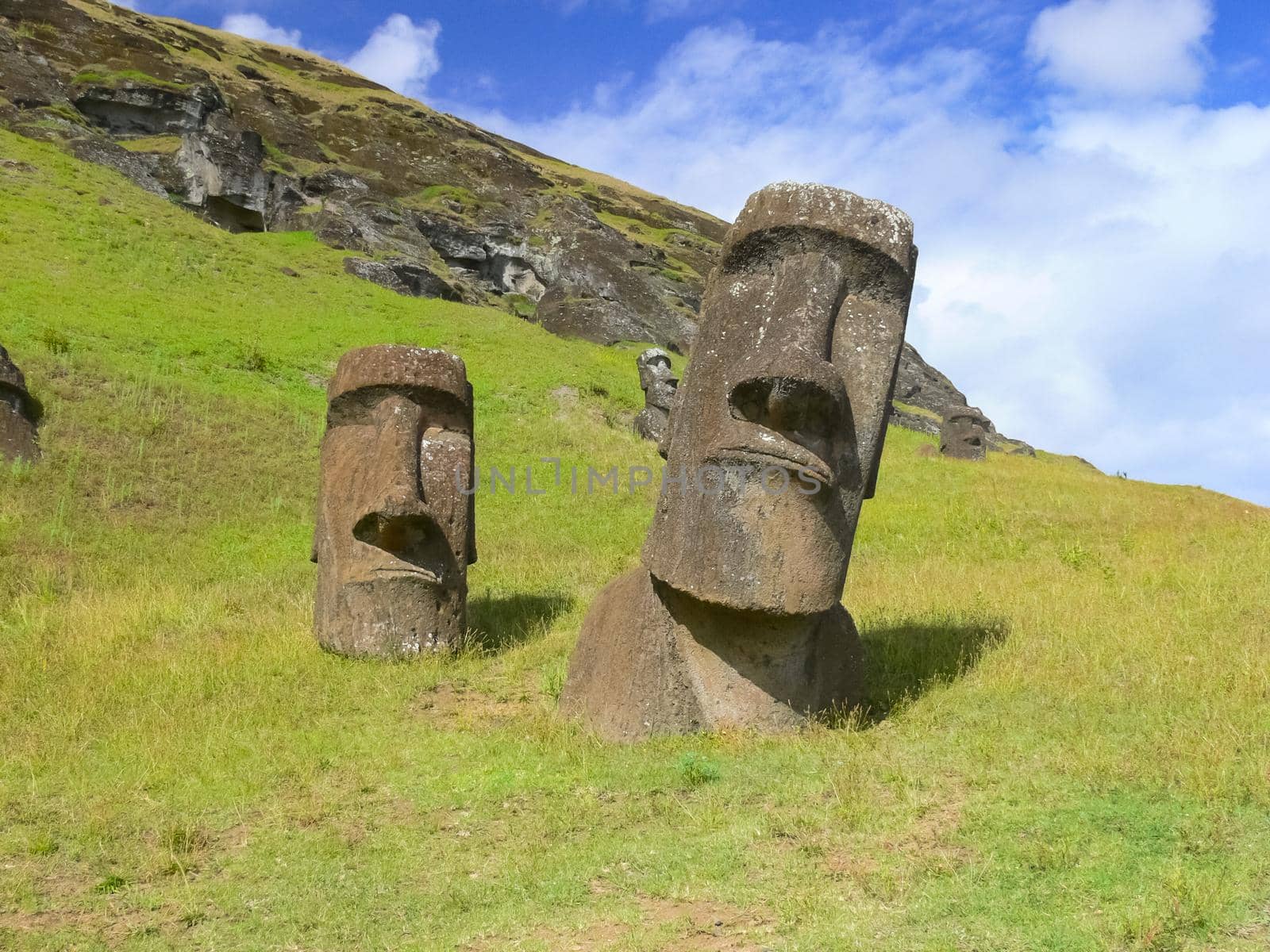 Statues of the gods of Easter Island. Ancient statues of ancient civilization on Easter Island.