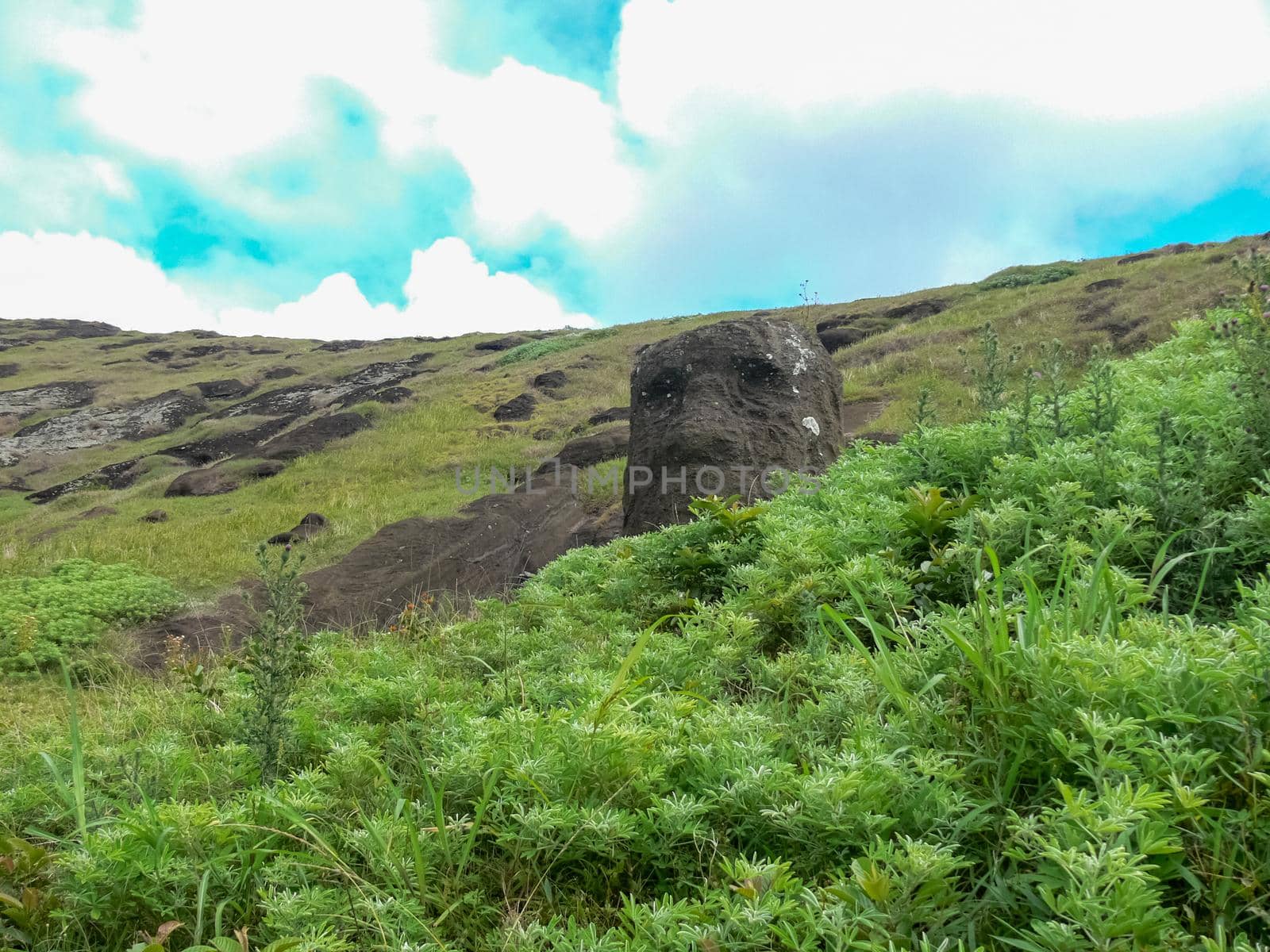 Statues of the gods of Easter Island. Ancient statues of ancient civilization on Easter Island.