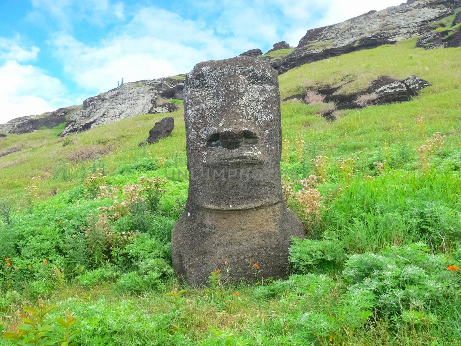 Statues of the gods of Easter Island. Ancient statues of ancient civilization on Easter Island.