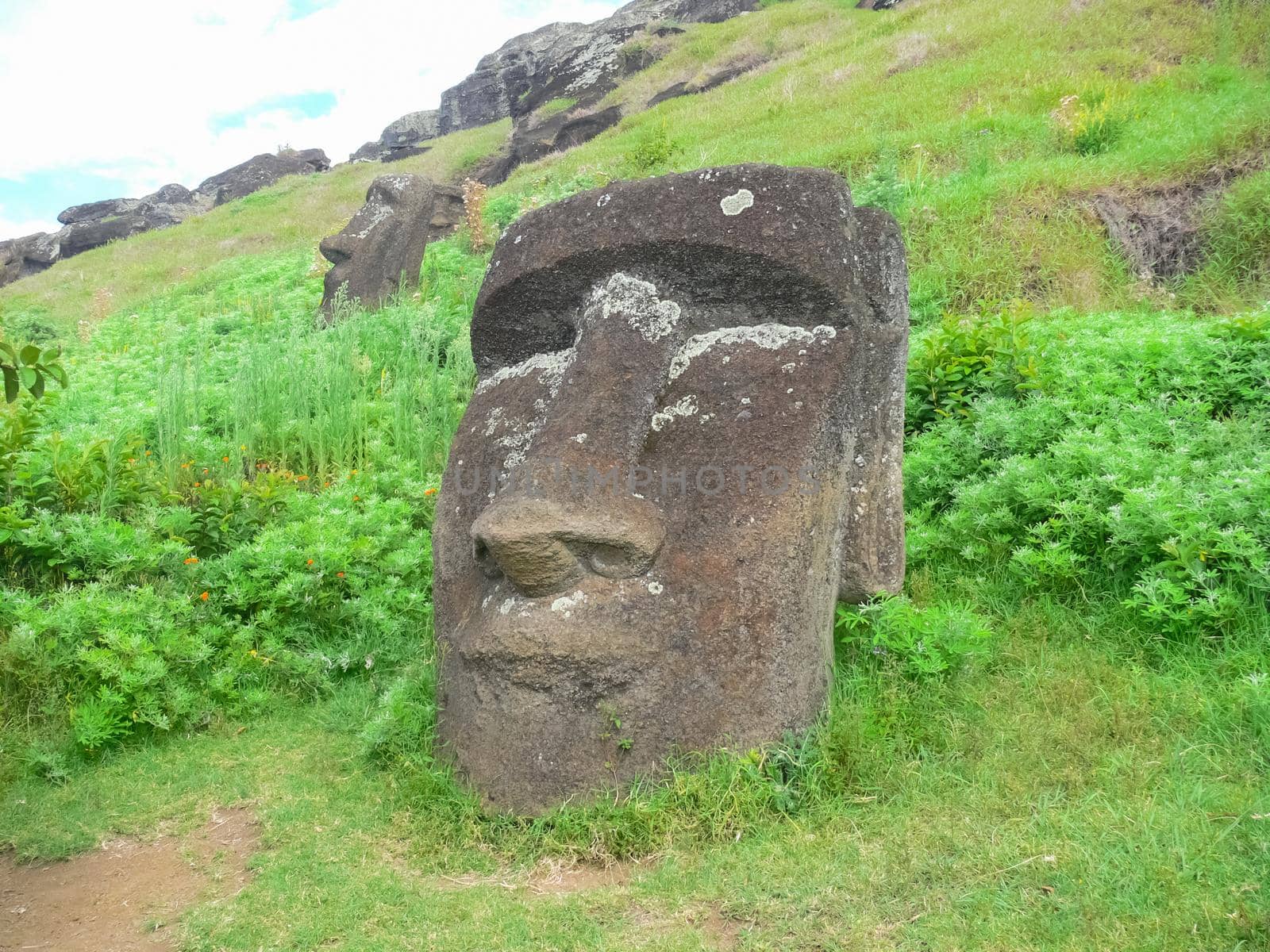 Statues of the gods of Easter Island. Ancient statues of ancient civilization on Easter Island.