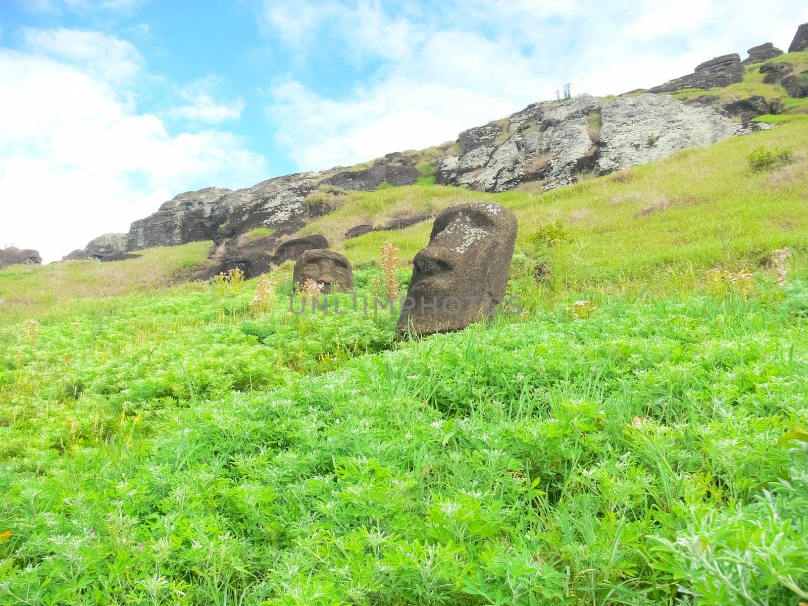 Statues of the gods of Easter Island. Ancient statues of ancient civilization on Easter Island.