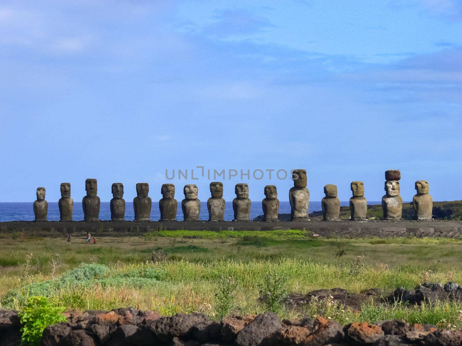 Statues of the gods of Easter Island. Ancient statues of ancient civilization on Easter Island.