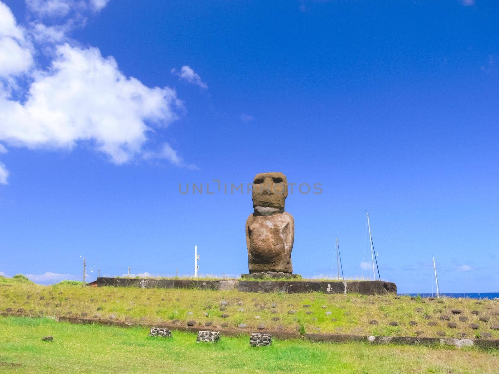 Statues of the gods of Easter Island. Ancient statues of ancient civilization on Easter Island.