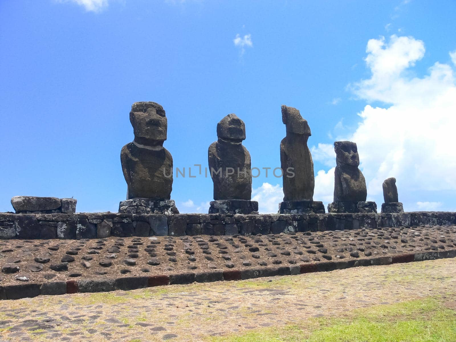 Statues of the gods of Easter Island. Ancient statues of ancient civilization on Easter Island.