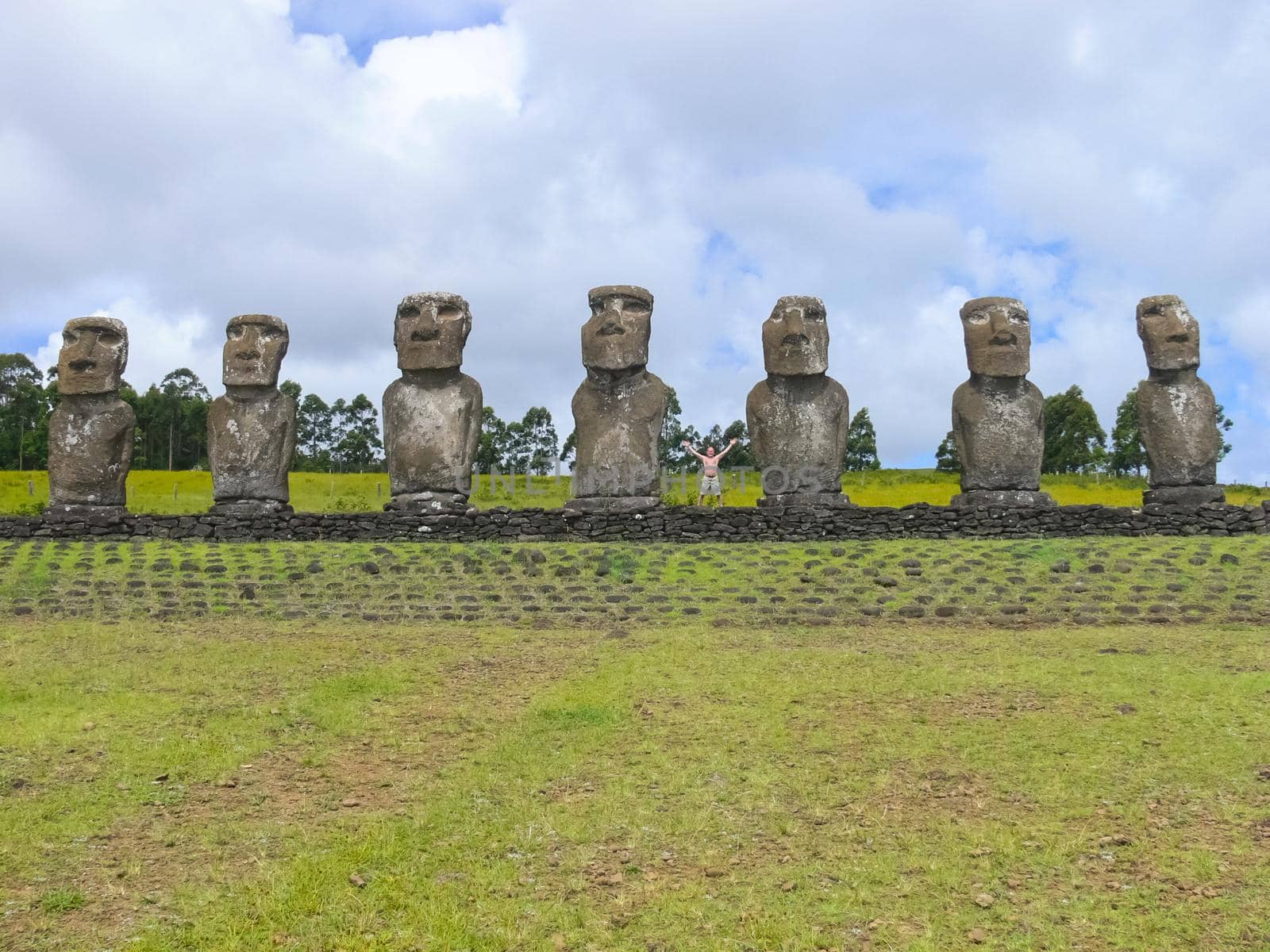 Statues of the gods of Easter Island. Ancient statues of ancient civilization on Easter Island.