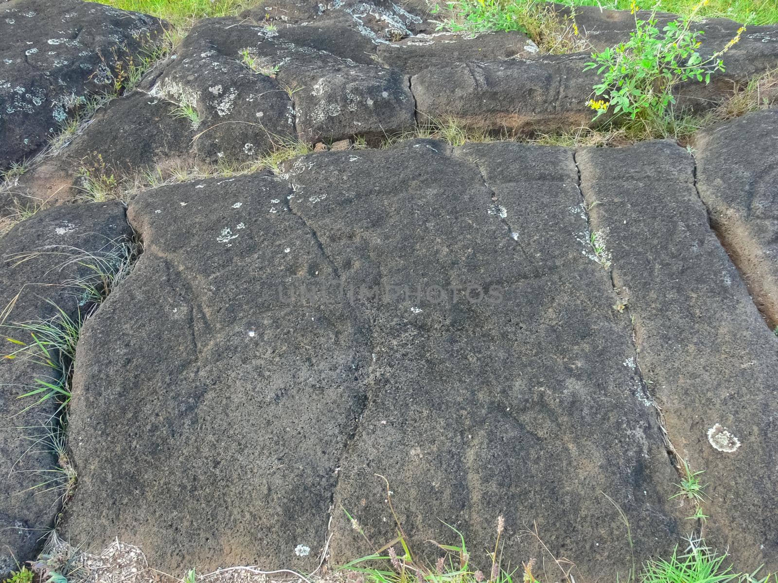 Stone slabs with drawings on Easter Island. Traces stone processing on plates. by DePo