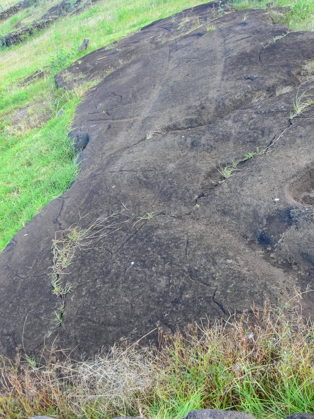 Stone slabs with drawings on Easter Island. Traces stone processing on plates. by DePo