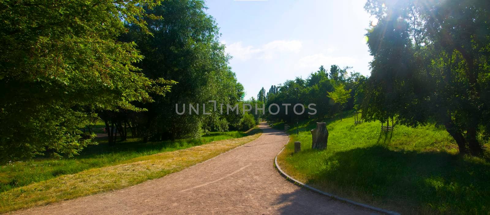 Wide track in the park, morning, spring time, Kladno, Czech Rebublic