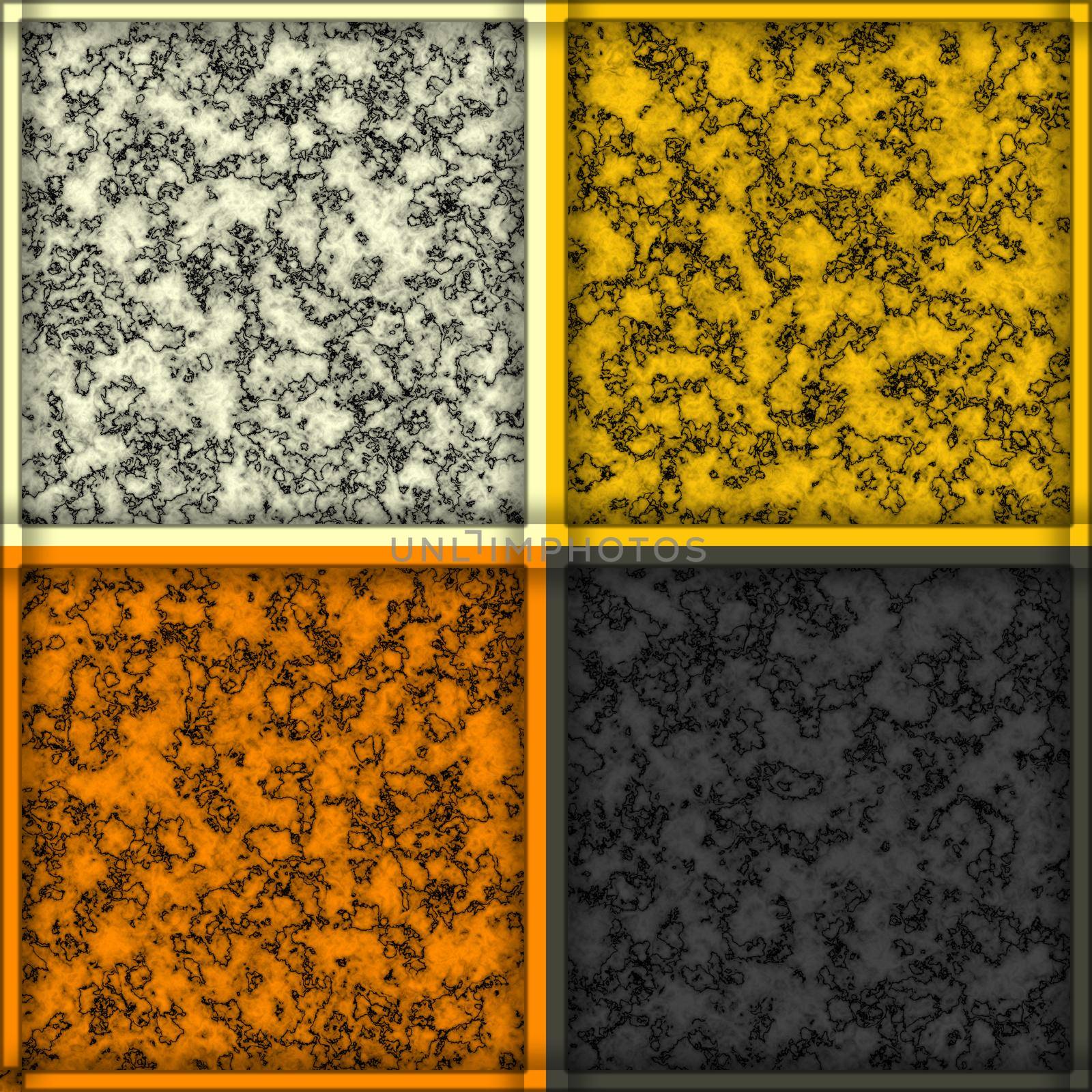 Yellow, orange, grey and white marble textures, square tile, mixed pattern