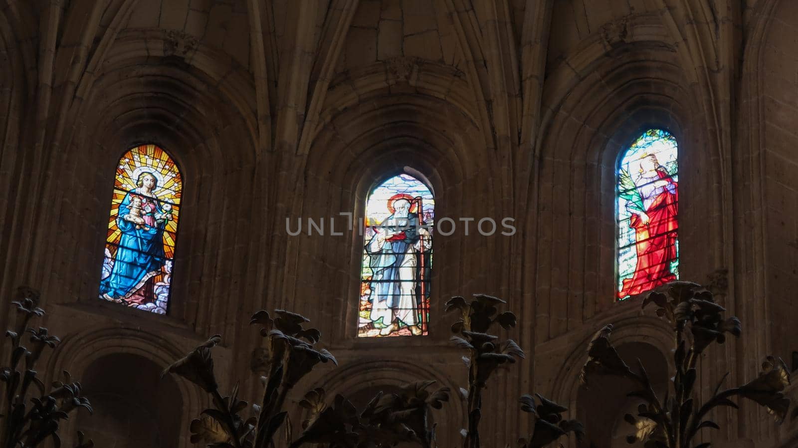 Segovia, Spain - 22 - September - 2020: Gothic stained glass window of the Cathedral of Segovia, the last Gothic cathedral built in Spain by codrinn