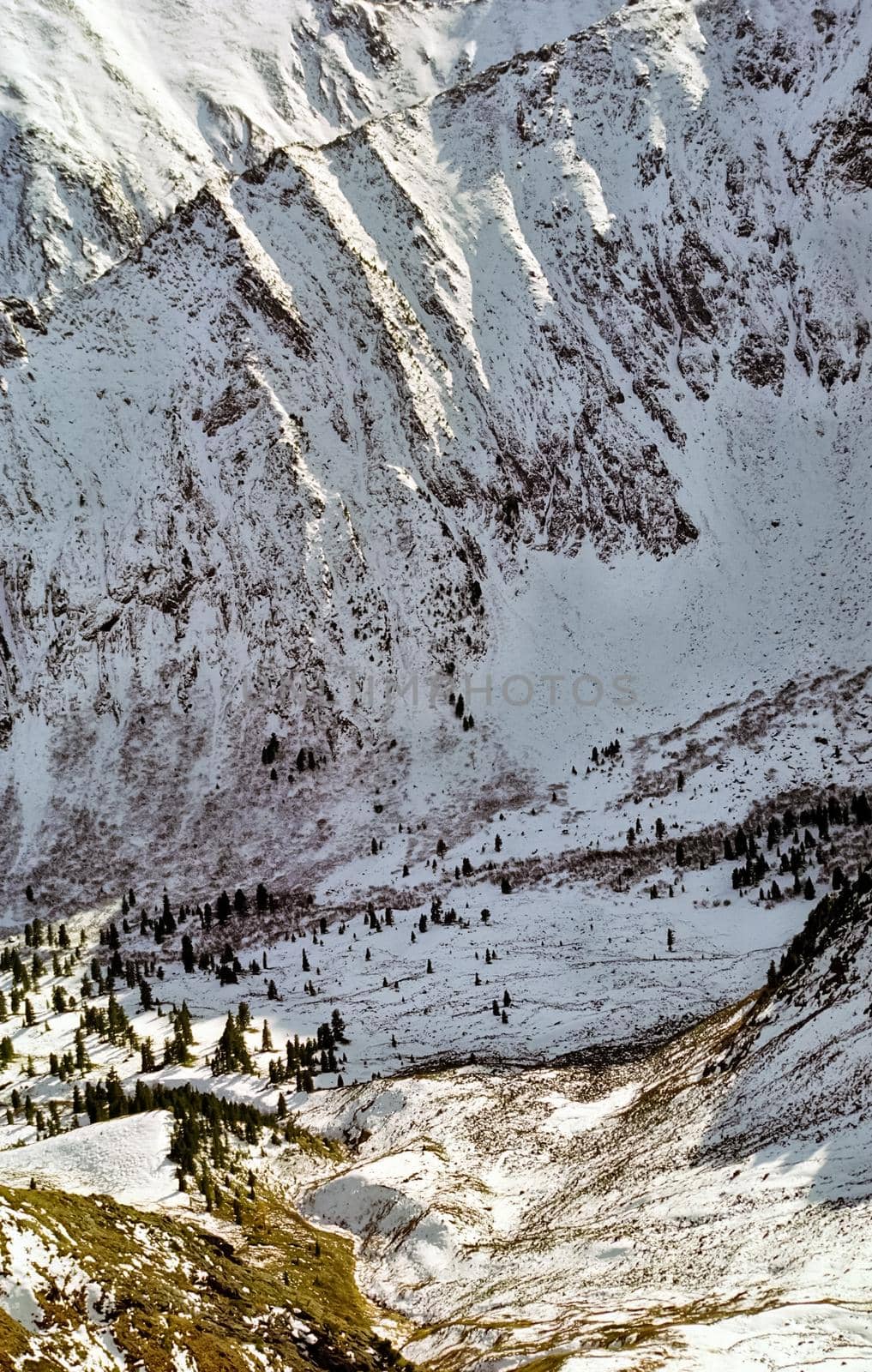 Mount Sayan in winter in the snow. The nature of the mountains is sayan.