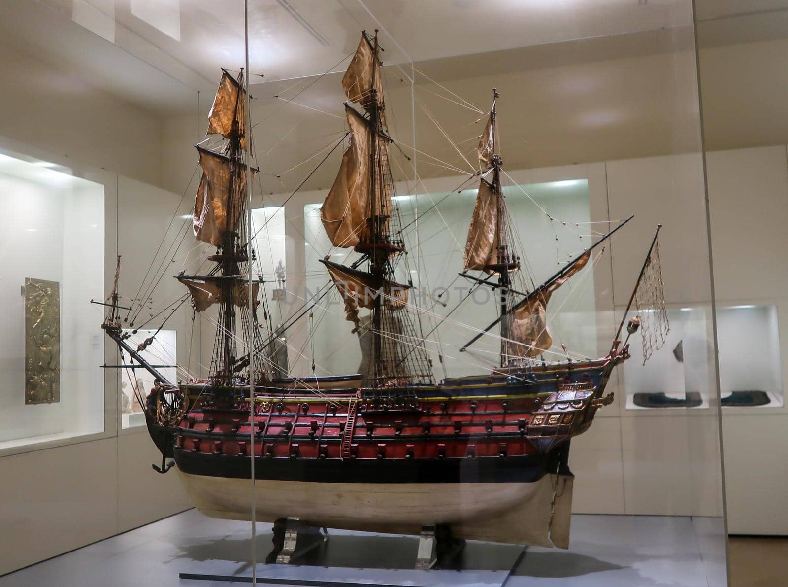 Toledo/Spain - 24-September-2020: Model of ship inside the Toledo Museum