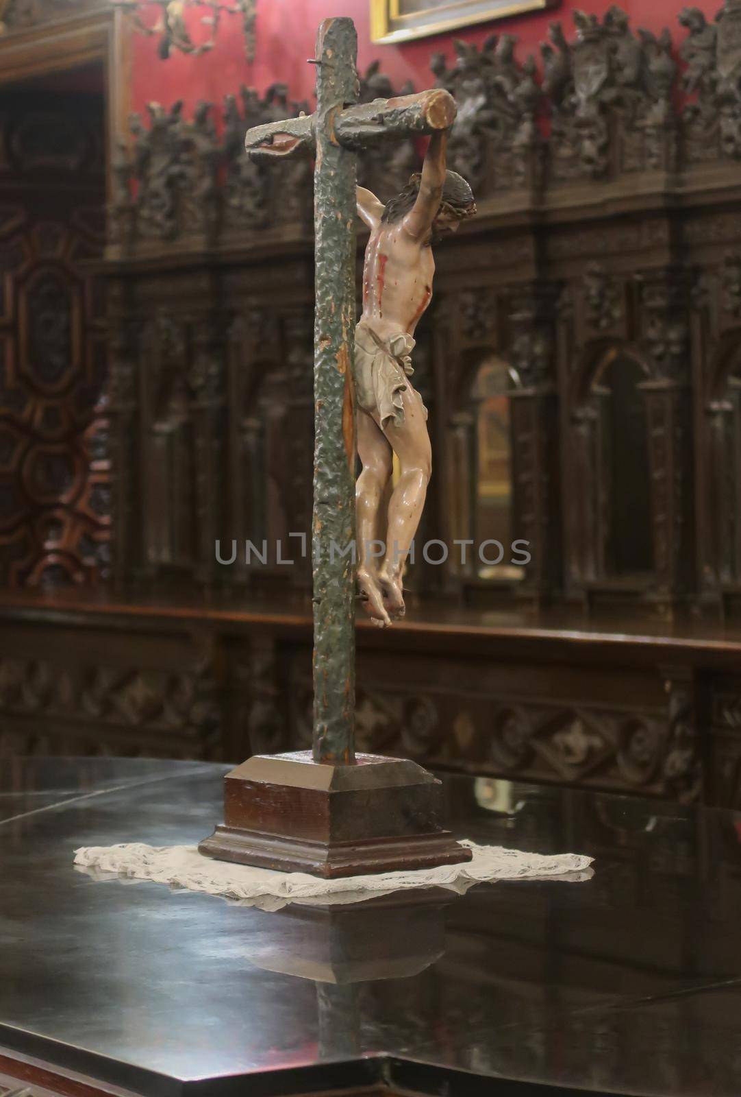 Madrid/Spain - 18-September-2020: Statue of Jesus on the cross inside Basilica de San Francisco el Grande