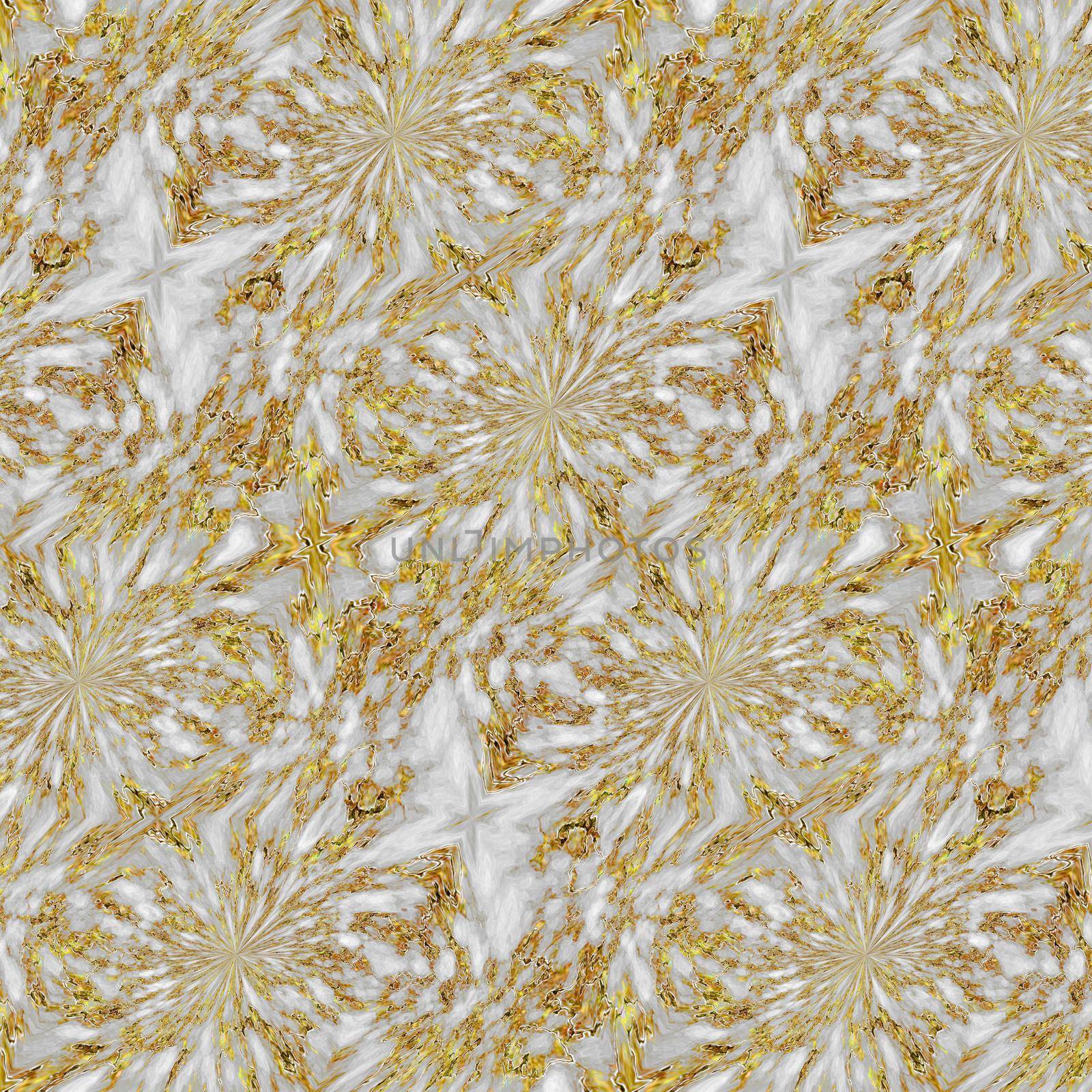 Amazing abstract marble background with flowers texture. Seamless pattern. Golden and white colours. Design for decor, prints, textile, furniture, cloth, digital.