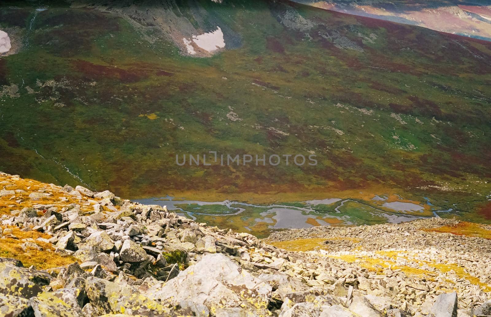 Nature is altai in spring. Melted snow in mountains. by DePo