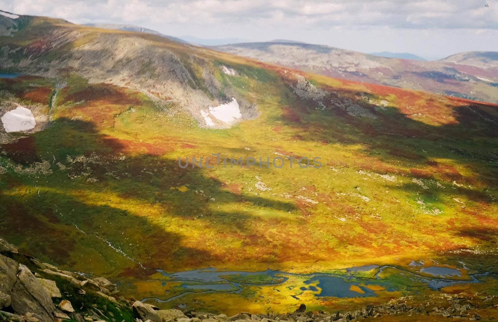 Nature is altai in spring. Melted snow in the mountains.
