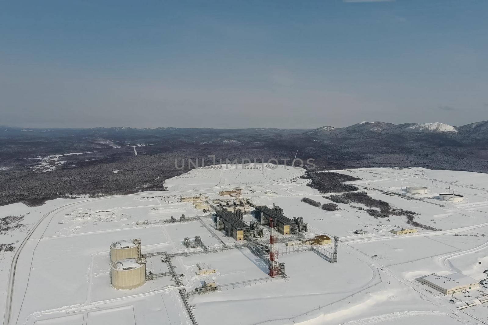 The liquefaction and gas preparation plant for transportation. Arctic LNG plant.