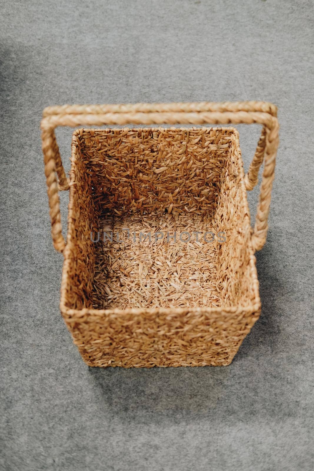 woven wicker rattan craft basket. natural material for environment conservation