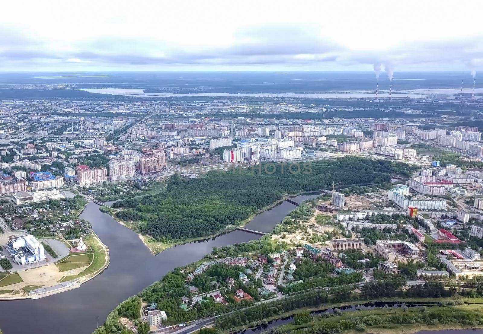 View from above on city of Surgut. Hunts-Mansi Autonomous Region, surgut city from a bird's-eye view. by DePo