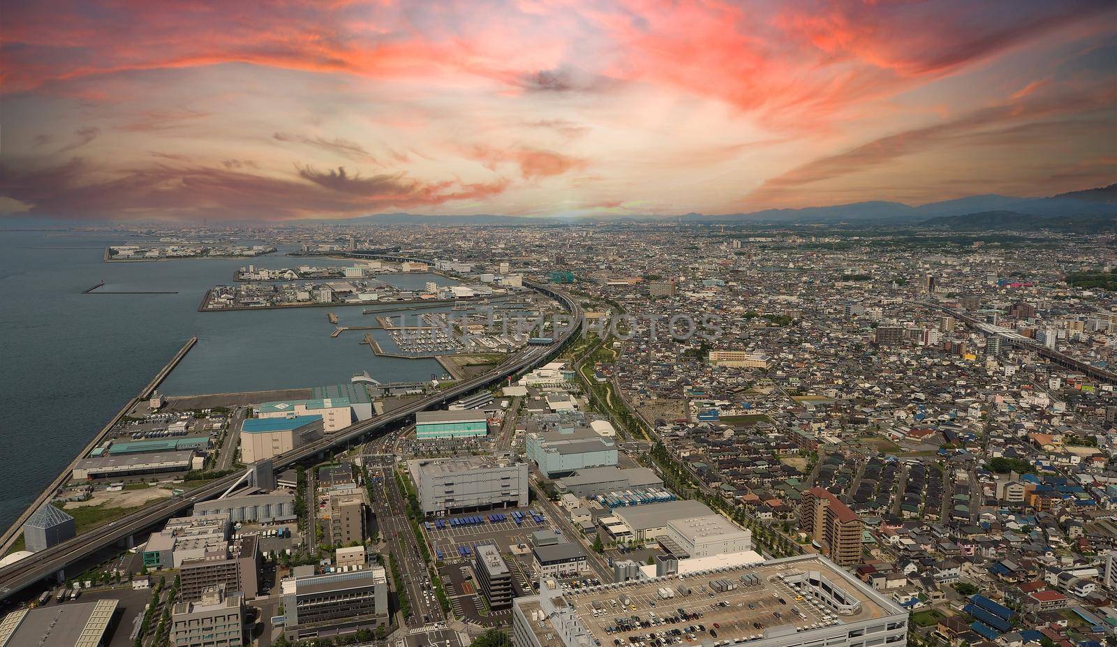 Aerial view or bird eyes view images of Kansai bay area Osaka Japan by gnepphoto