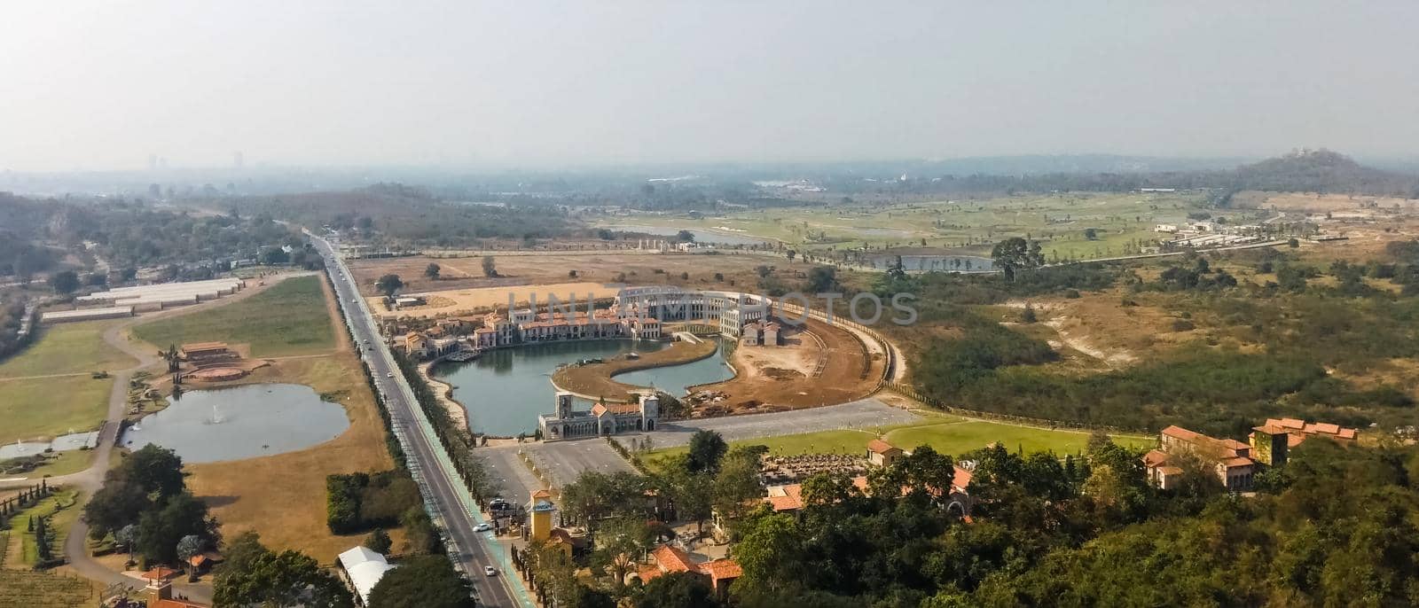 Accommodation in Spain, country resorts and recreation, view from above on the houses.