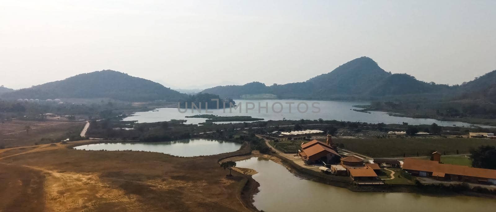 Accommodation in Spain, country resorts and recreation, view from above on the houses.