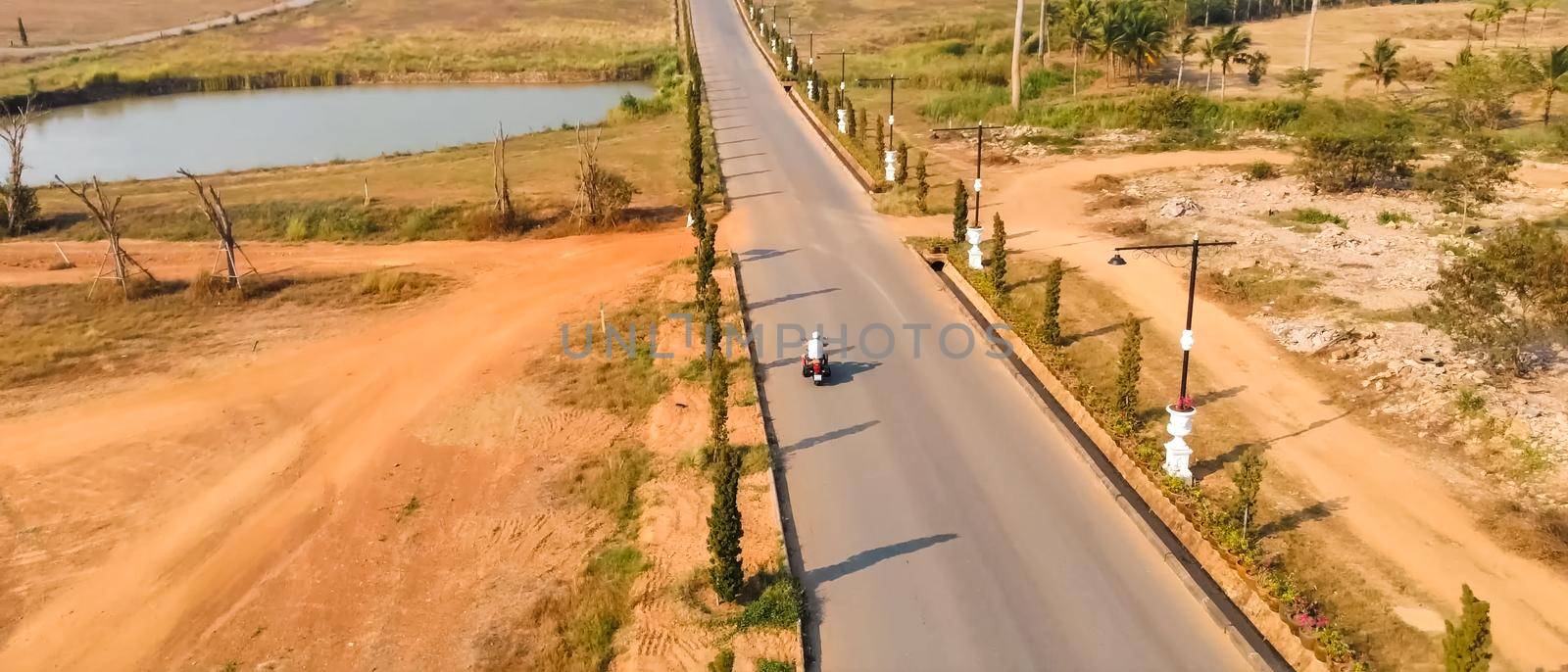 Motorcycle rides on track, view from above by DePo