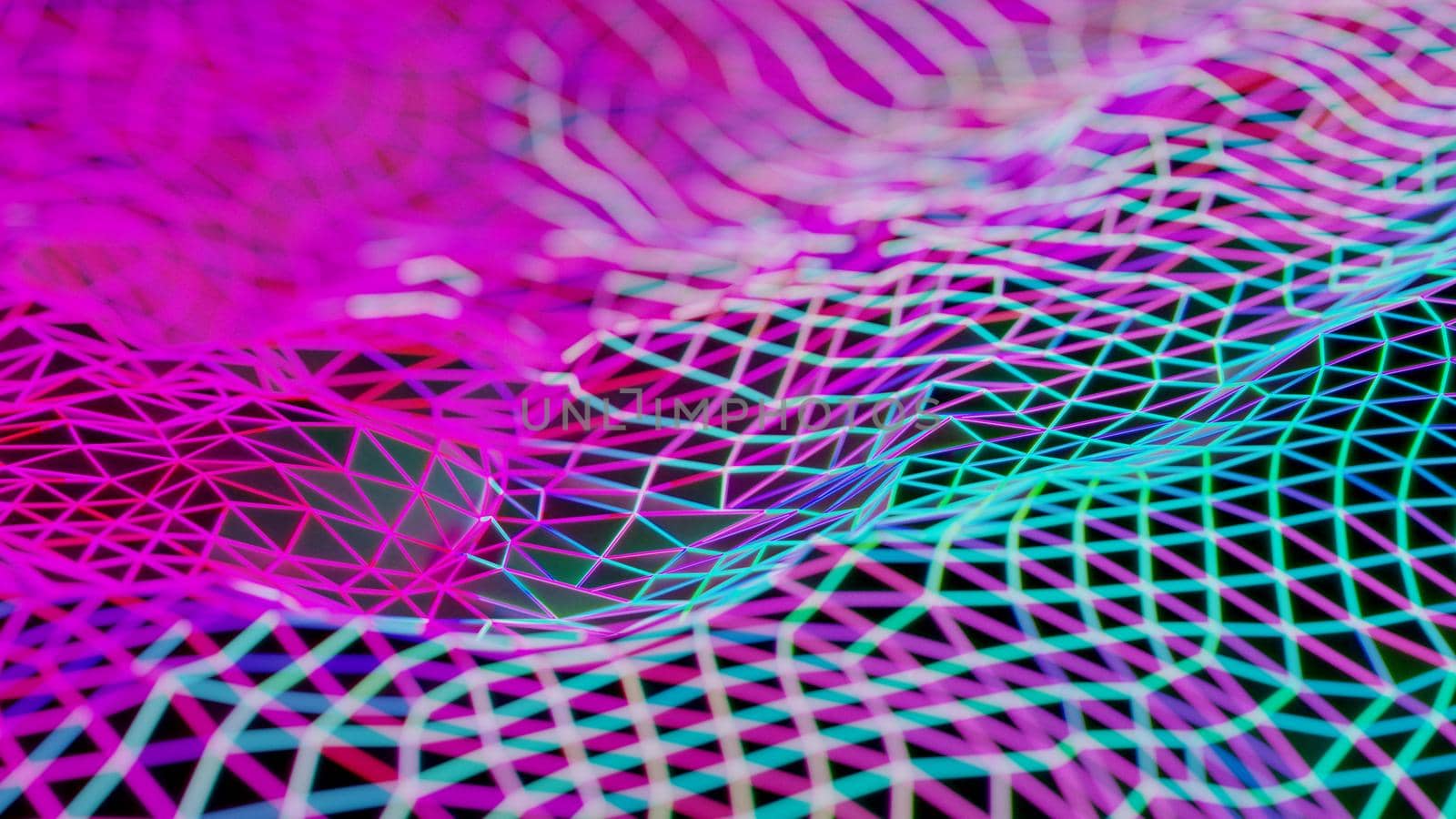Purple and cyan neon grid. Futuristic wireframe, network concept with cyberpunk aesthetic. Digital 3D render. by hernan_hyper