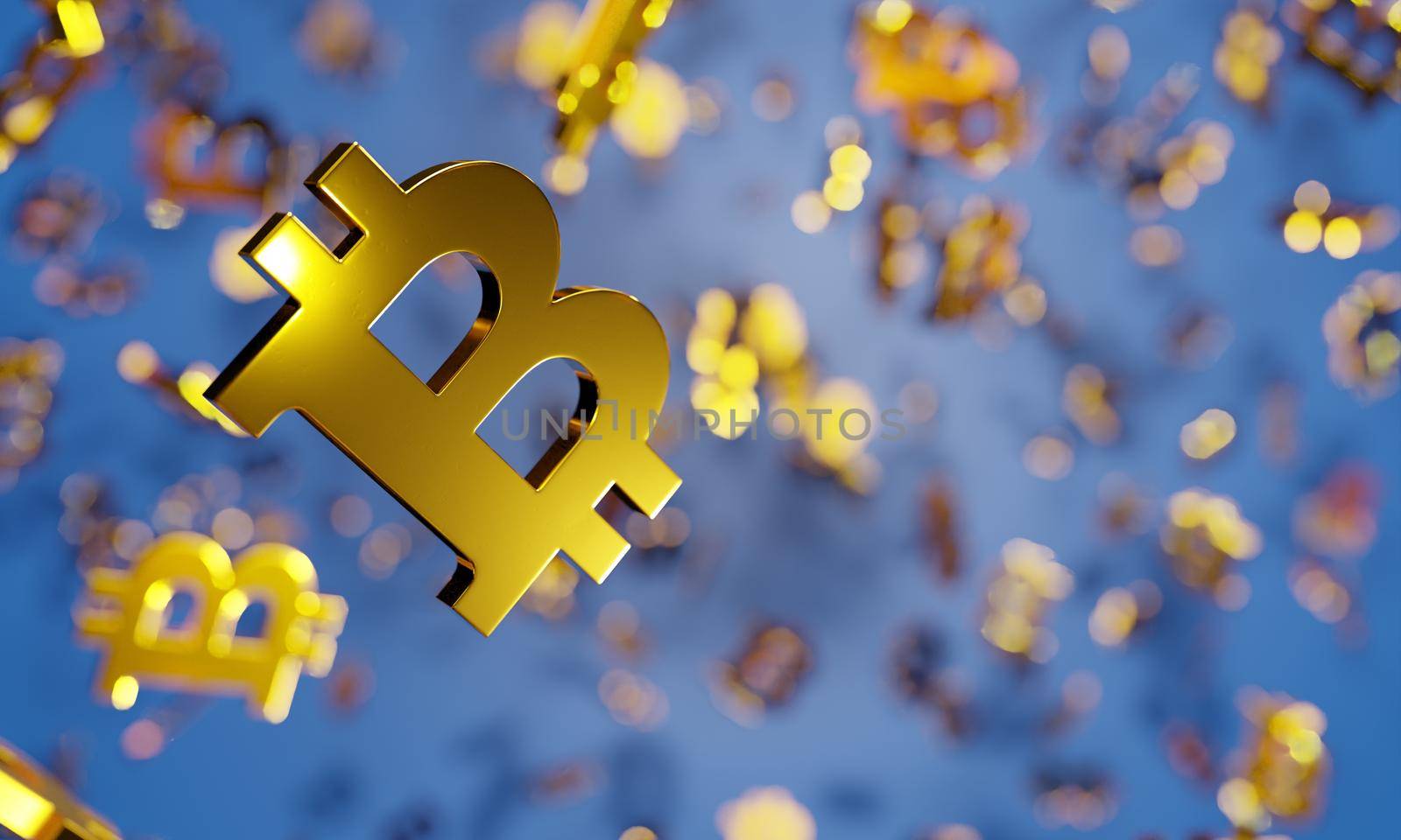 Crypto gambling concept background. Golden bitcoin sign, lucky jackpot winner. Digital 3D render. by hernan_hyper