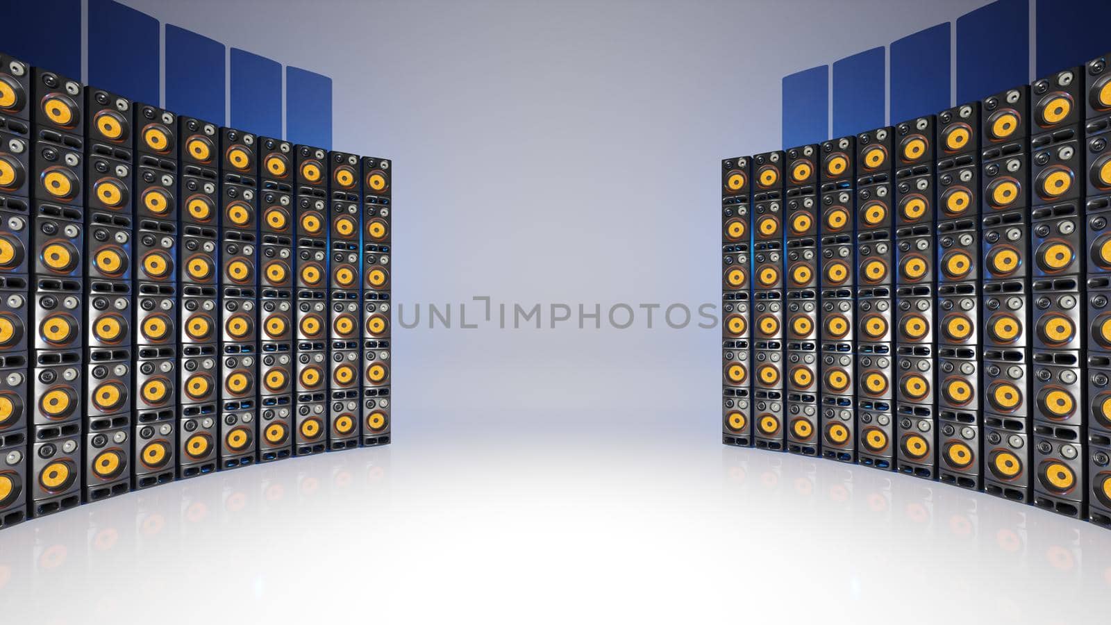 Wall of loudspeakers on stage. Live concert, music industry concept. Digital 3D render. by hernan_hyper