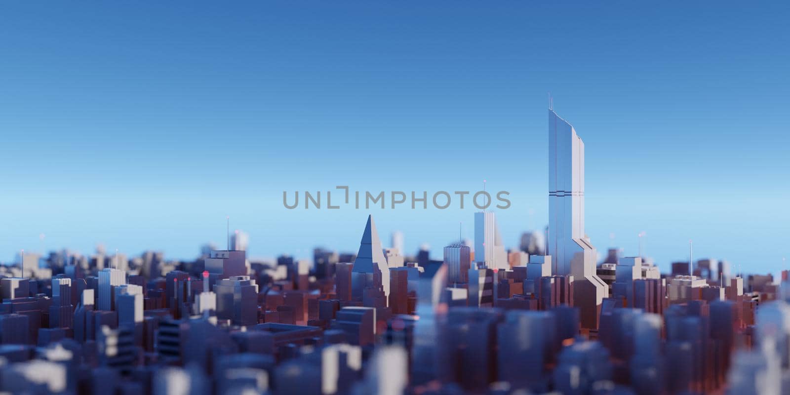 Futuristic city skyline with clean, modern aesthetic. Digital 3D render. by hernan_hyper