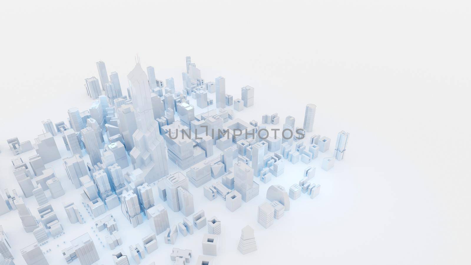 Modern, clean white city with white background. Digital 3D render. by hernan_hyper