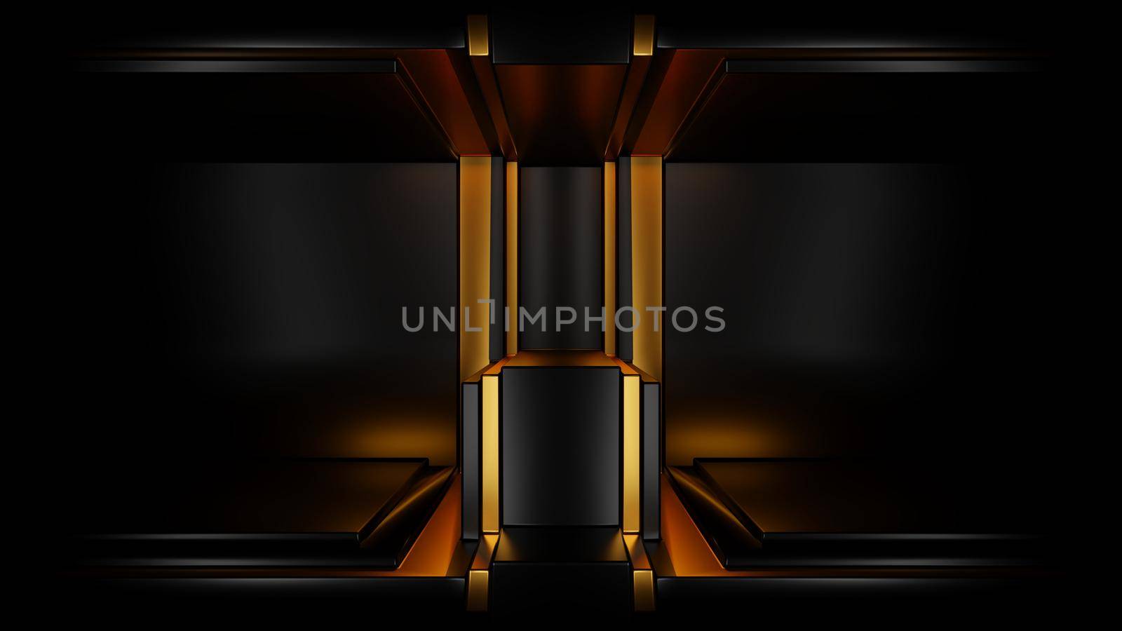 Luxury, exclusive showcase backdrop in black and gold. Digital 3D render. by hernan_hyper
