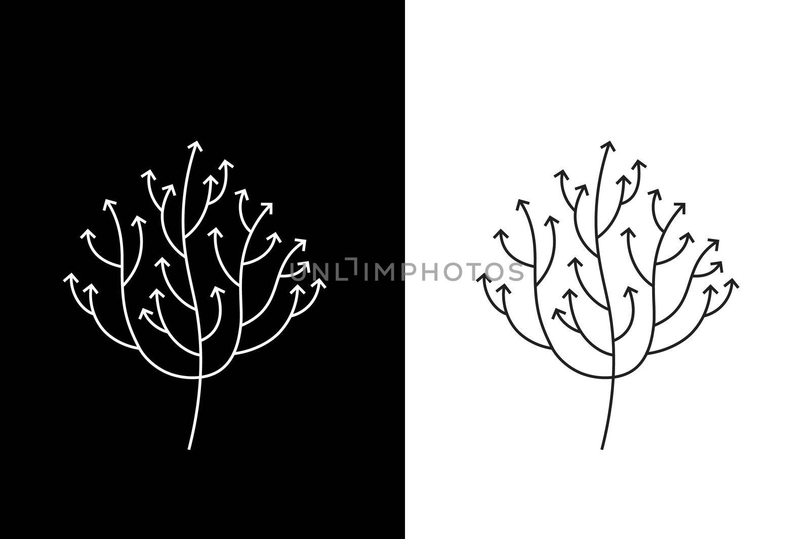 Abstract Growing Arrow Tree That Symbolizes Development And Growth. Conceptual Vector Illustration.