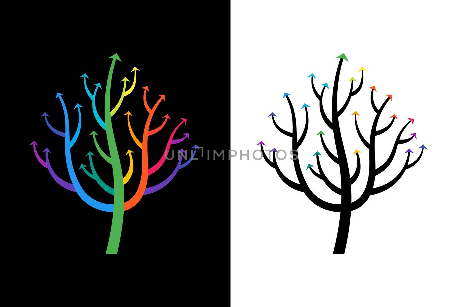 Abstract Growing Arrow Tree That Symbolizes Development And Growth. Conceptual Vector Illustration.