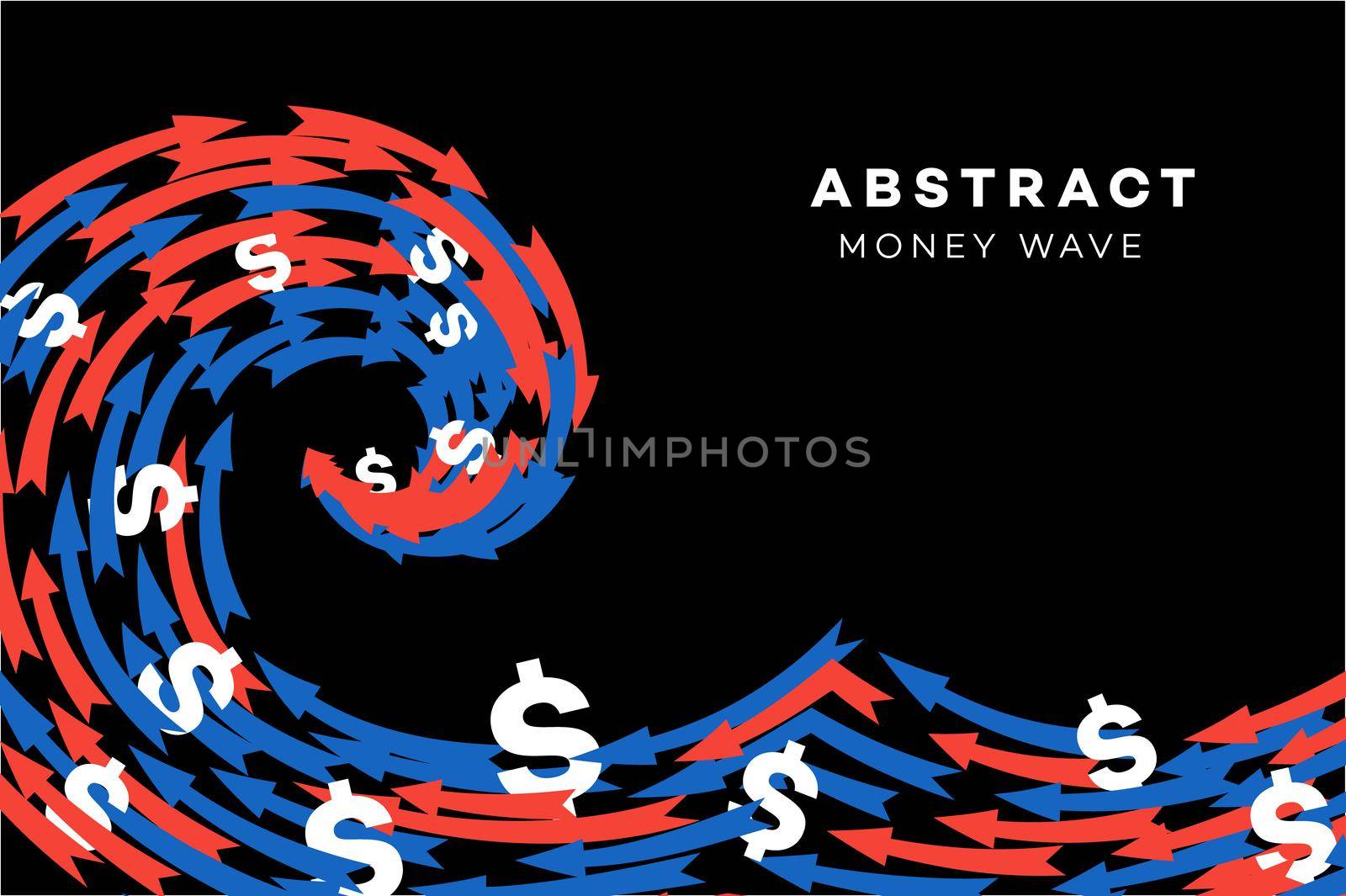 Abstract Red-Blue Wave With Dollars And Arrows. Conceptual Vector Illustration.