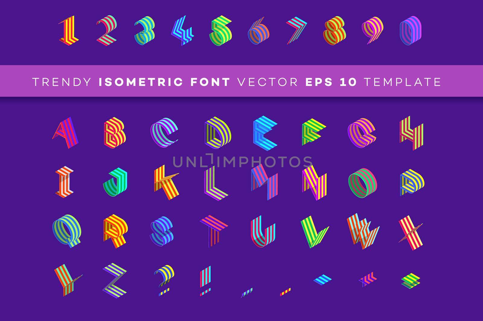 Isometric 3d Font. Modern Paper Style Design Element. Colorful Alphabet Template, Vector Illustration.