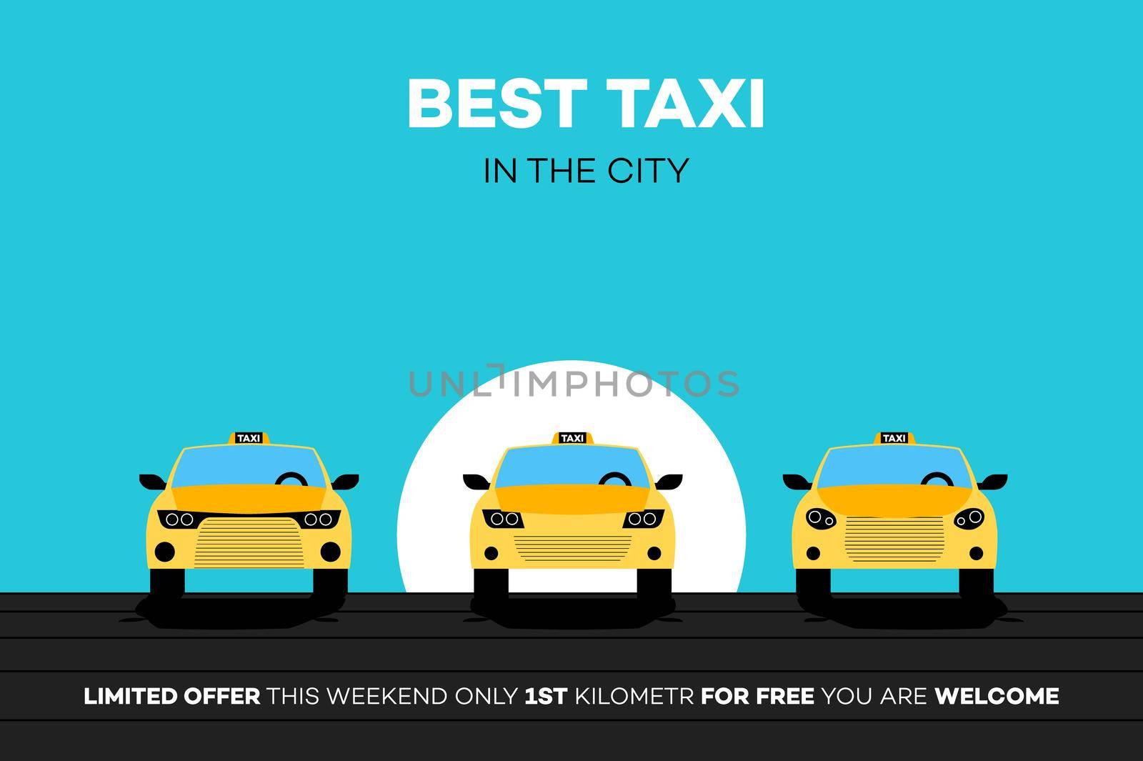 Best Taxi Cars In The City. Vector Illustration.