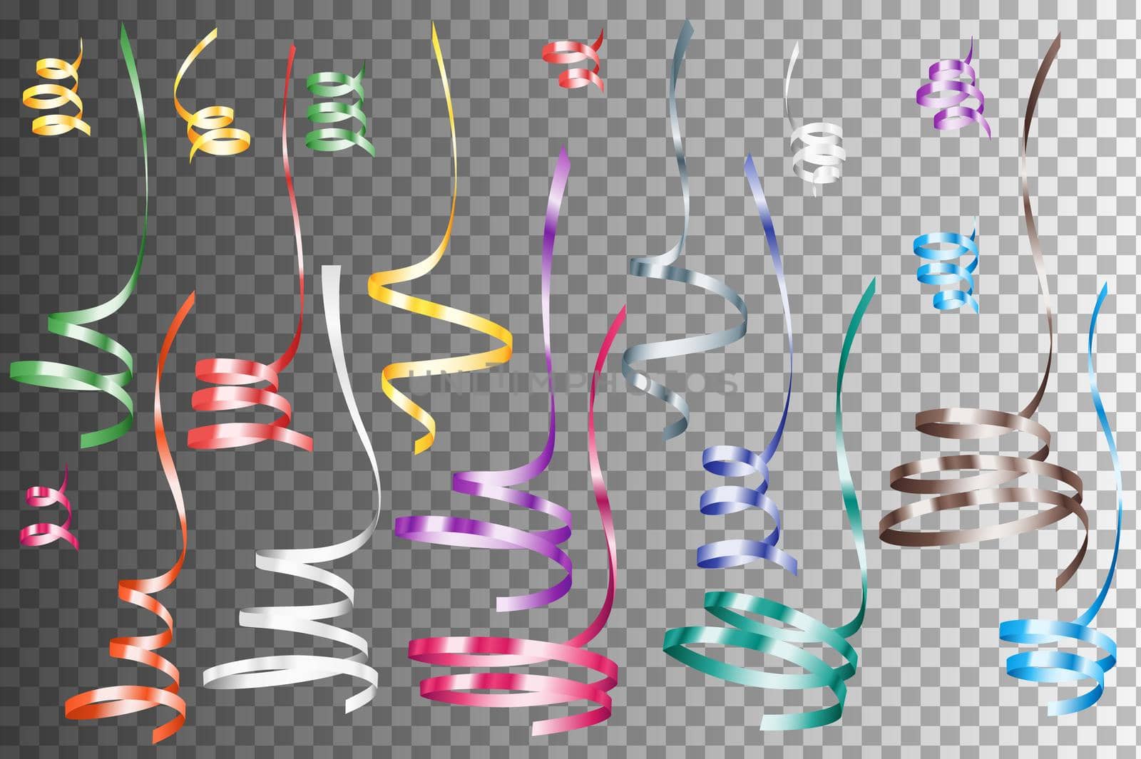 Set Of Realistic Colorful Serpentine Ribbons. Isolated Vector Design Element. Holiday Decoration.