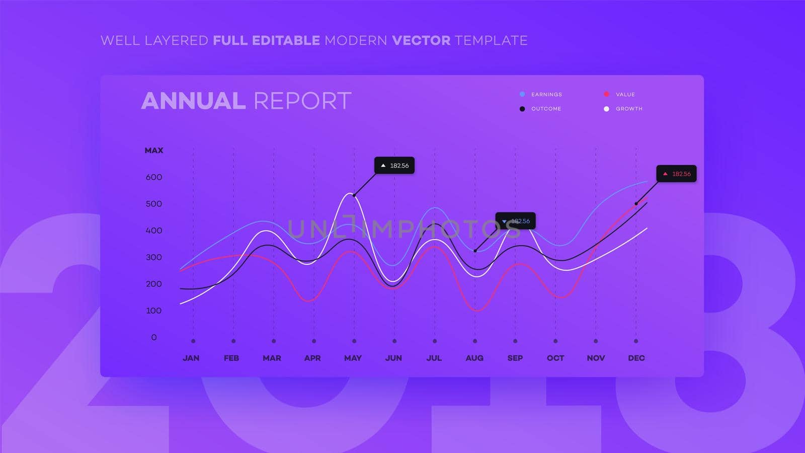 Full Editable Infographic Chart. Modern Vector Infochart With Analityc Annual Report. Template For Your Business Brochure UI Elements Or Presentation Design.