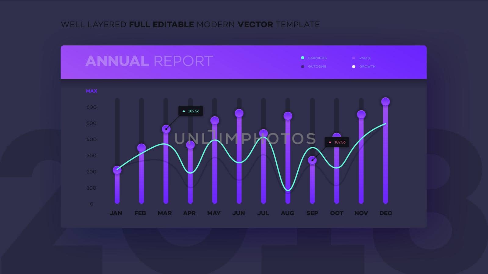 Full Editable Infographic Chart. Modern Vector Infochart With Analityc Annual Report. Template For Your Business Brochure UI Elements Or Presentation Design.