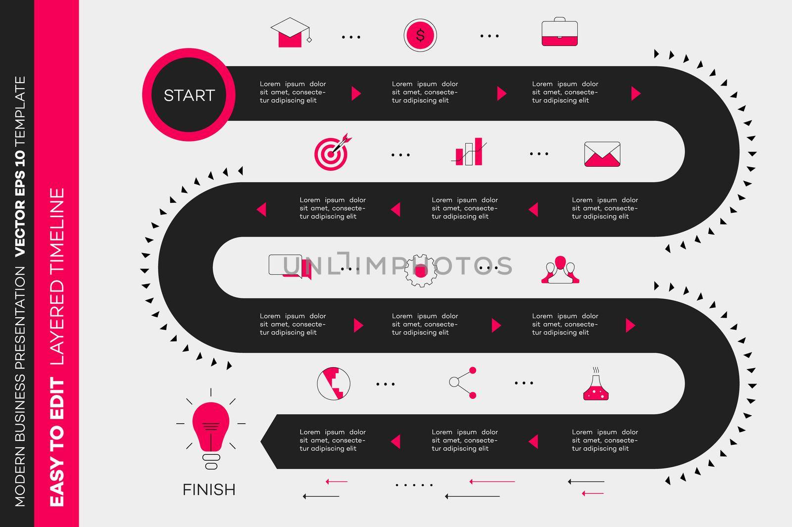 Layered Infographic Timeline. Vector Roadmap, Template For Modern Business Presentation, Annual Reports, Layouts.