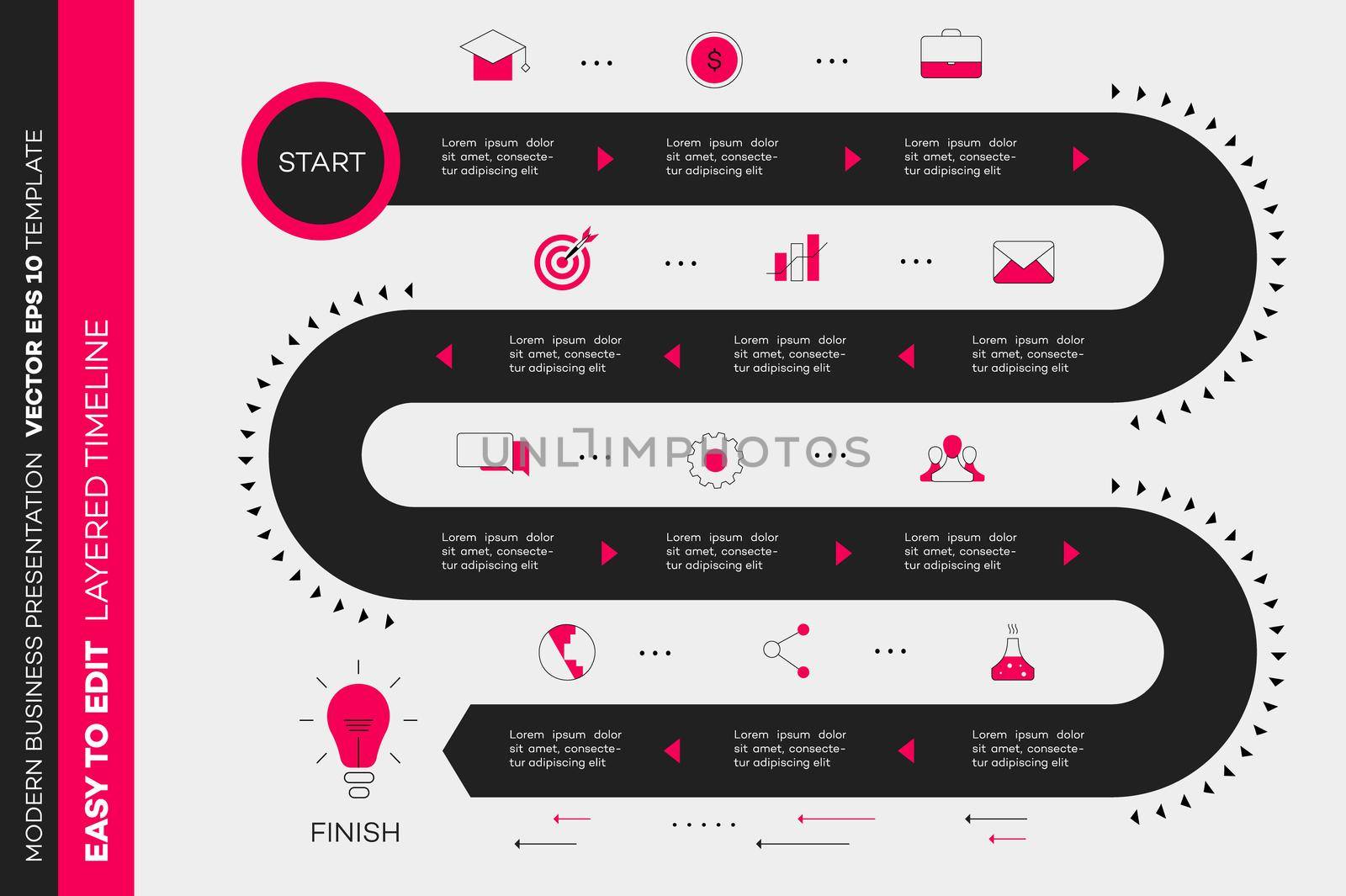 Layered Infographic Timeline. Vector Roadmap, Template For Modern Business Presentation, Annual Reports, Layouts by Yarkee