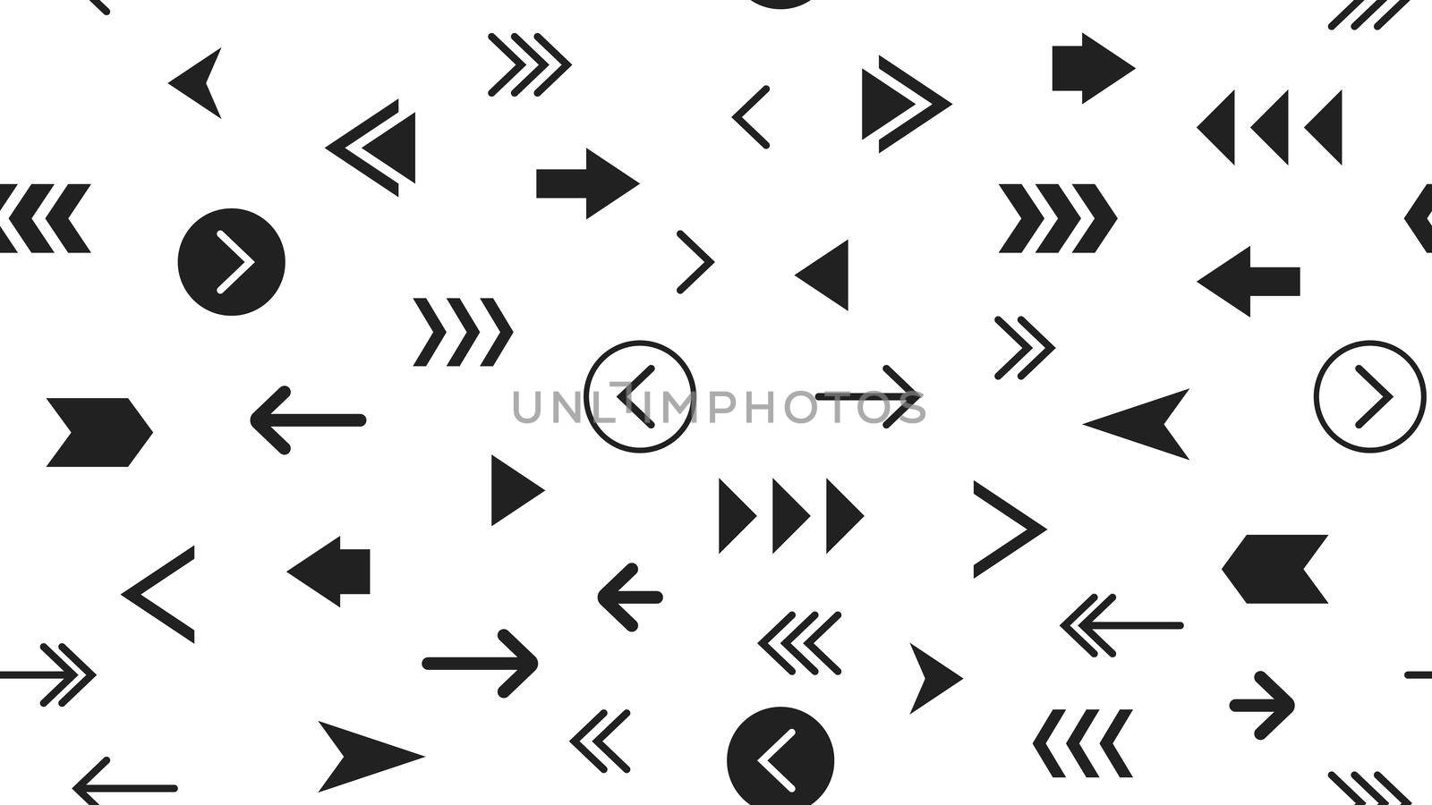 Seamless Modern Monochrome Pattern With Arrows. Most Popular Black Arrows On White Background.